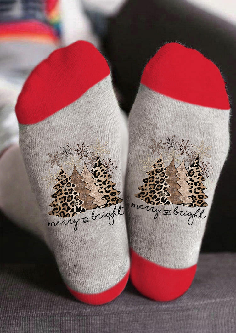 

Christmas Tree Merry And Bright Leopard Crew Socks, Gray, SCM009800
