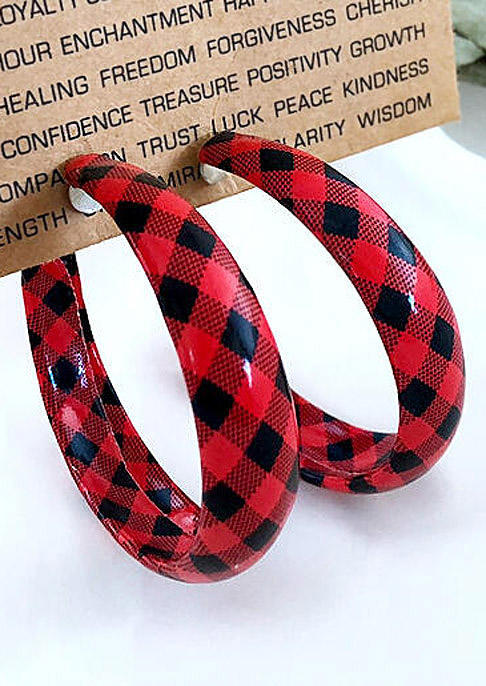 

Women's Plaid Round Leather Earrings, Multicolor, 460056