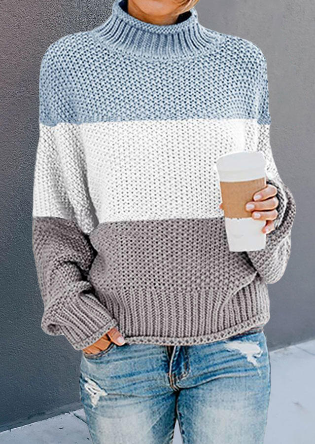 

Color Block Long Sleeve Turtleneck Sweater, Multicolor, SCM008664