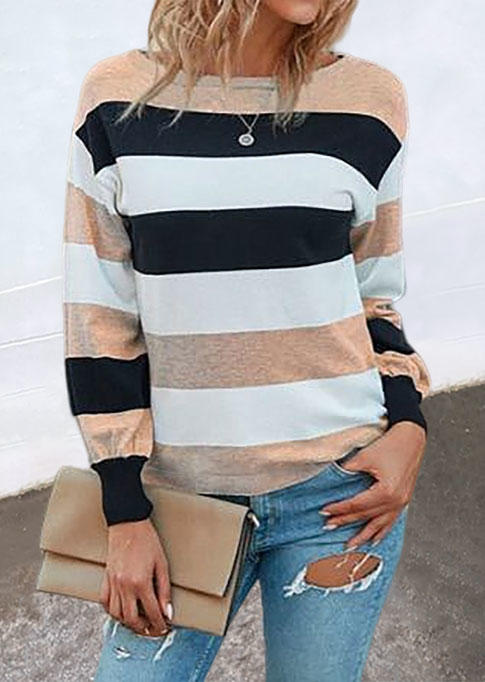 

Striped O-Neck Long Sleeve Blouse, Multicolor, SCM008808