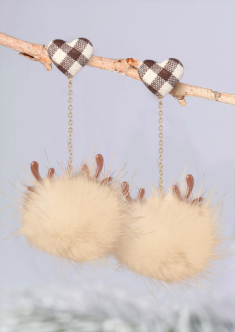 

Christmas Plaid Heart Plush Earrings, Multicolor, SCM008896