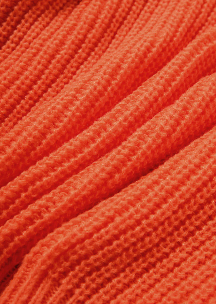 Knitted Long Sleeve O-Neck Sweater - Orange