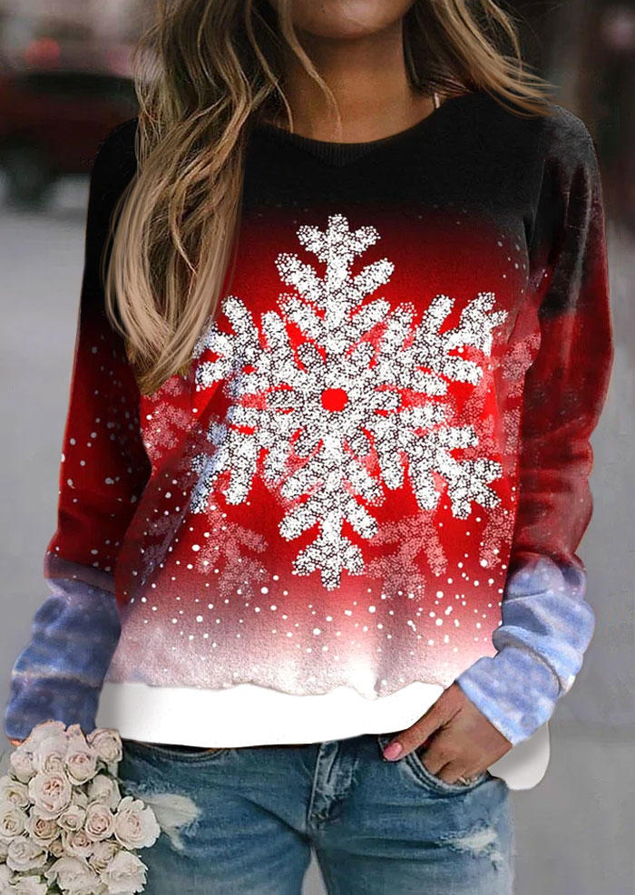 

Christmas Snowflake Gradient Pullover Sweatshirt, Multicolor, SCM009084
