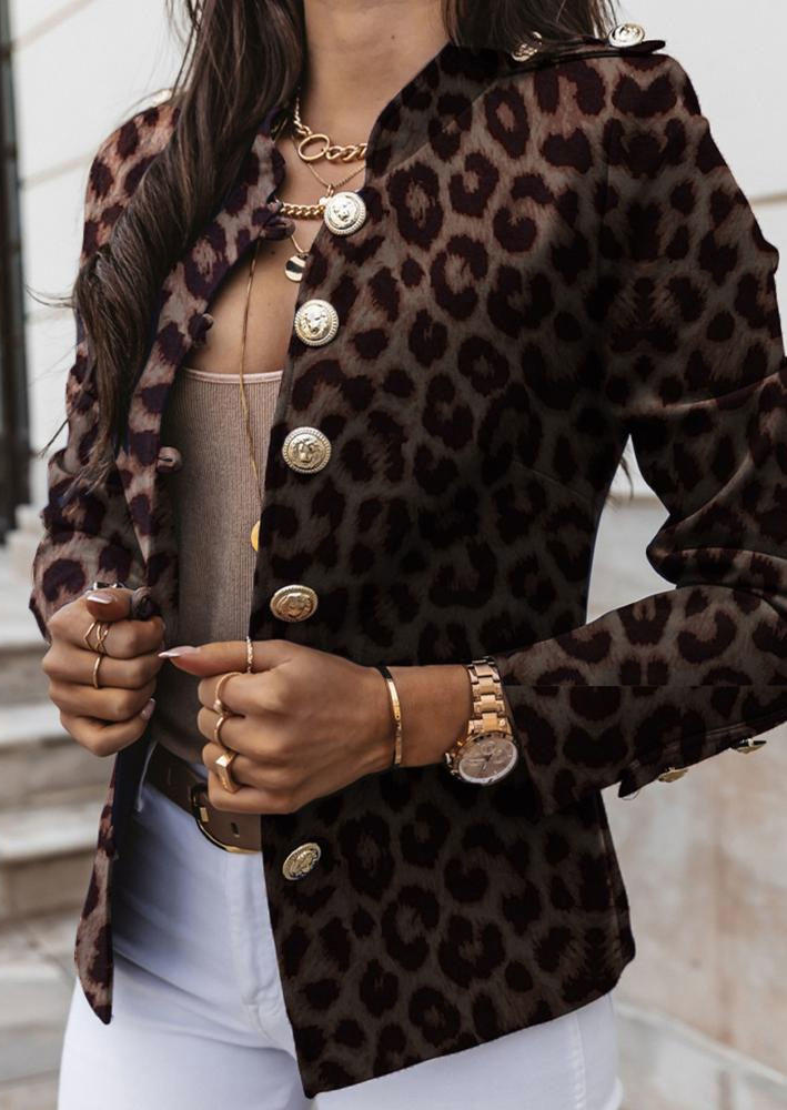 

Leopard Button Long Sleeve Jacket, Multicolor, SCM009238