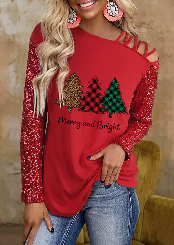 

Christmas Merry And Bright Leopard Plaid Tree Blouse - Red, SCM009252