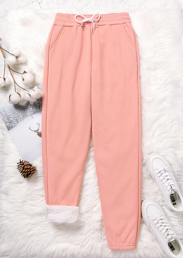 

Plush Thickened Warm Pocket Drawstring Sweatpants - Pink, SCM009313