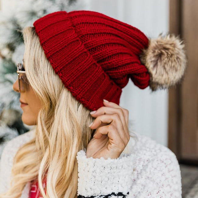 Warm Knitted Hairball Hat