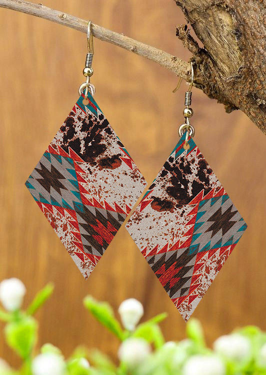 Aztec Geometric Cow Hook Earrings