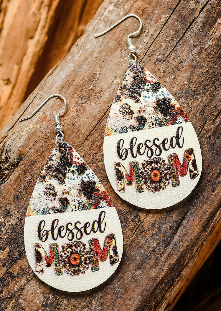 Blessed Mom Sunflower Cow PU Leather Earrings