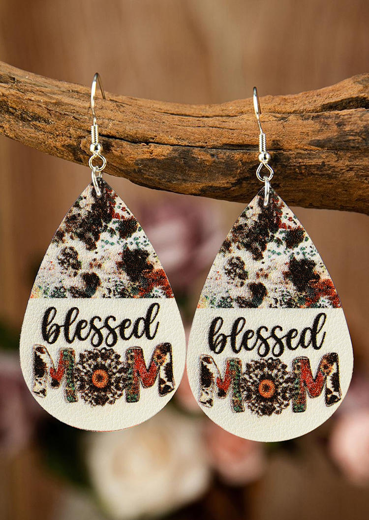 Blessed Mom Sunflower Cow PU Leather Earrings