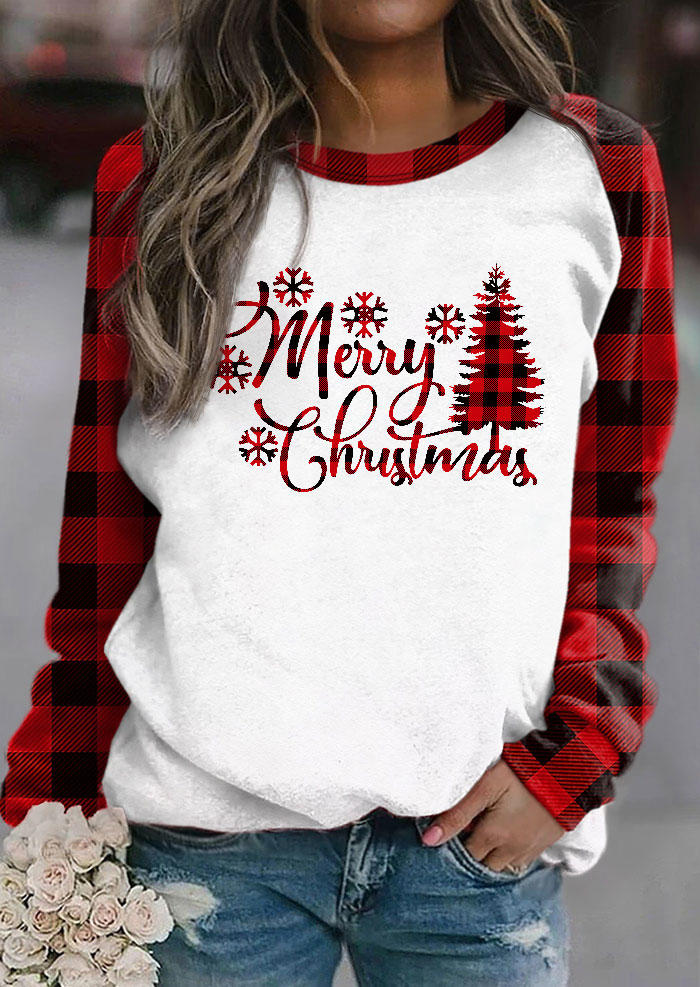 

Merry Christmas Tree Snowflake Plaid Sweatshirt - Red, SCM009437