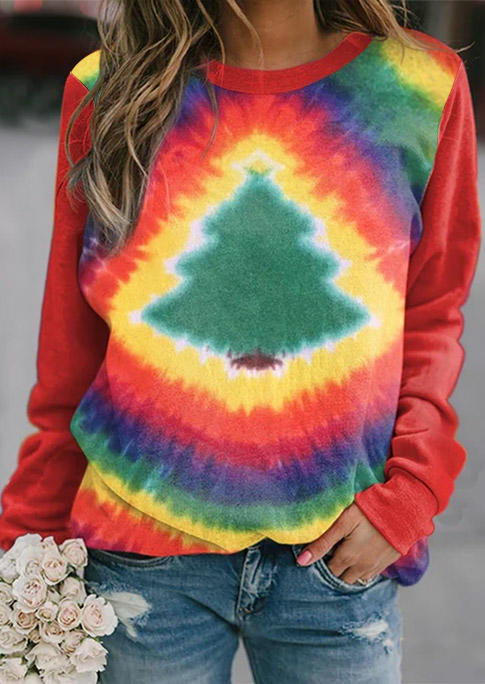 

Christmas Tree Tie Dye Pullover Sweatshirt, Multicolor, SCM009448