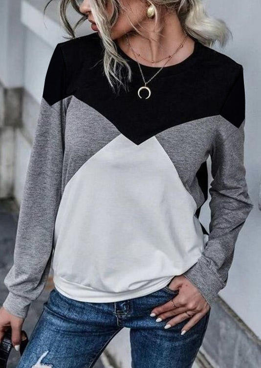 

Color Block Drop Shoulder O-Neck Blouse, Multicolor, SCM009806