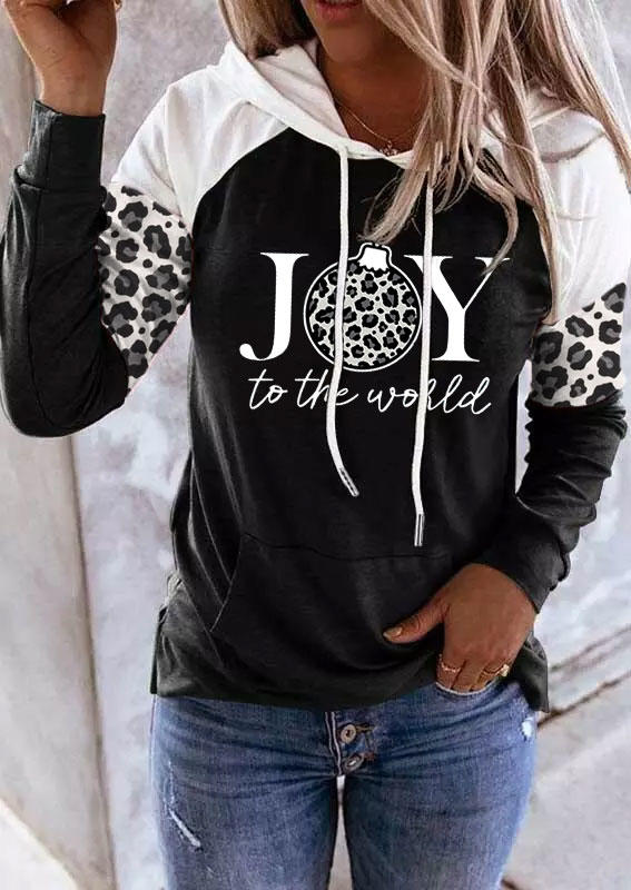 

Joy To The World Leopard Kangaroo Pocket Hoodie - Black, SCM009871