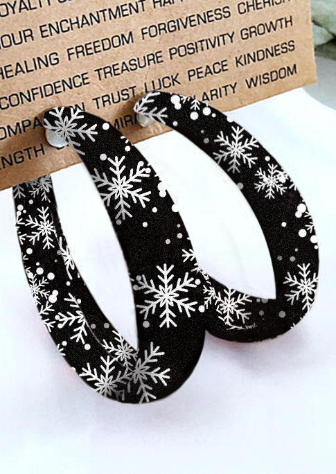

Christmas Snowflake Circle Casual Earrings, Black, SCM009921