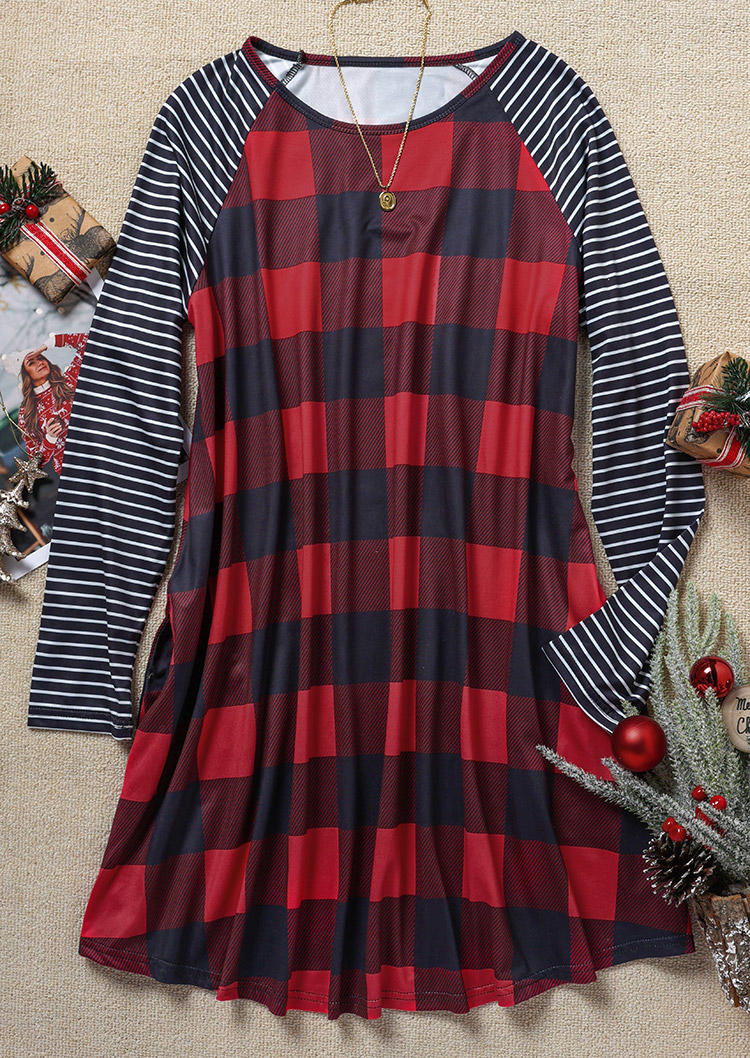 Plaid Striped Long Sleeve Mini Dress