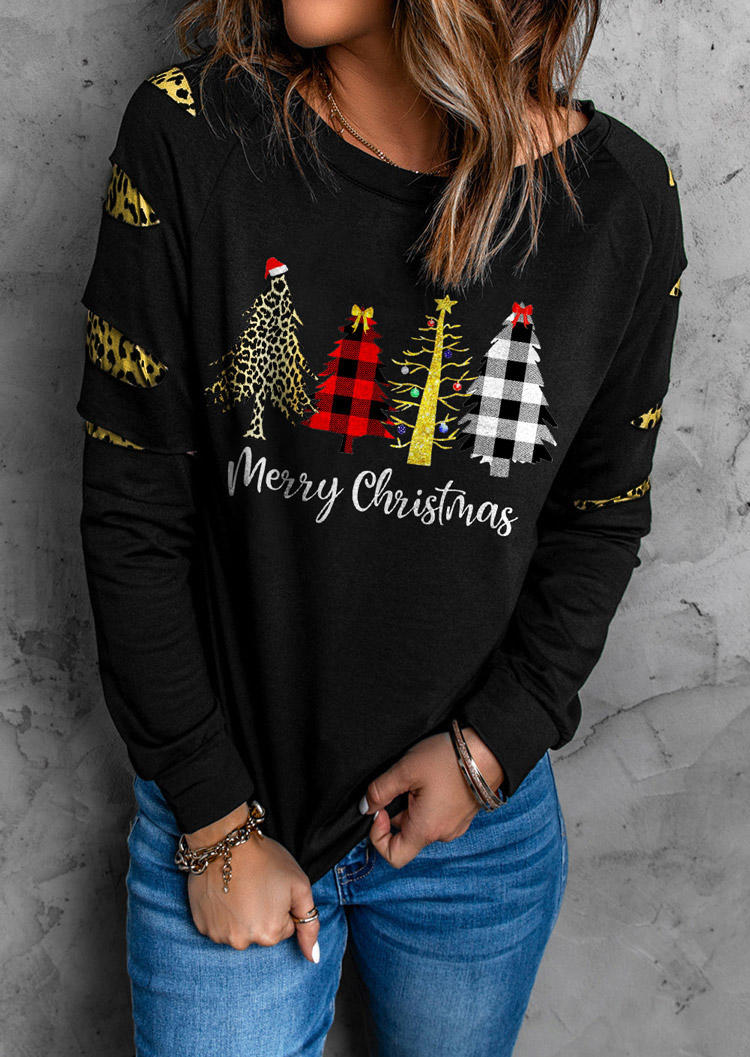 

Merry Christmas Plaid Leopard Sweatshirt - Black, SCM009444
