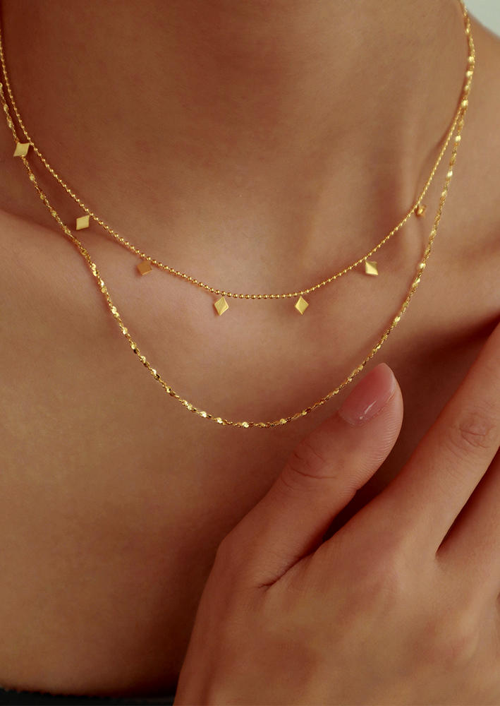 

Double-Layered Alloy Necklace, Gold, SCM009516