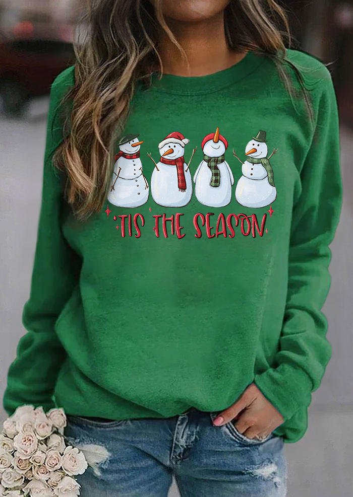 

'Tis The Season Snowman Plaid Pullover Sweatshirt - Green, SCM009532