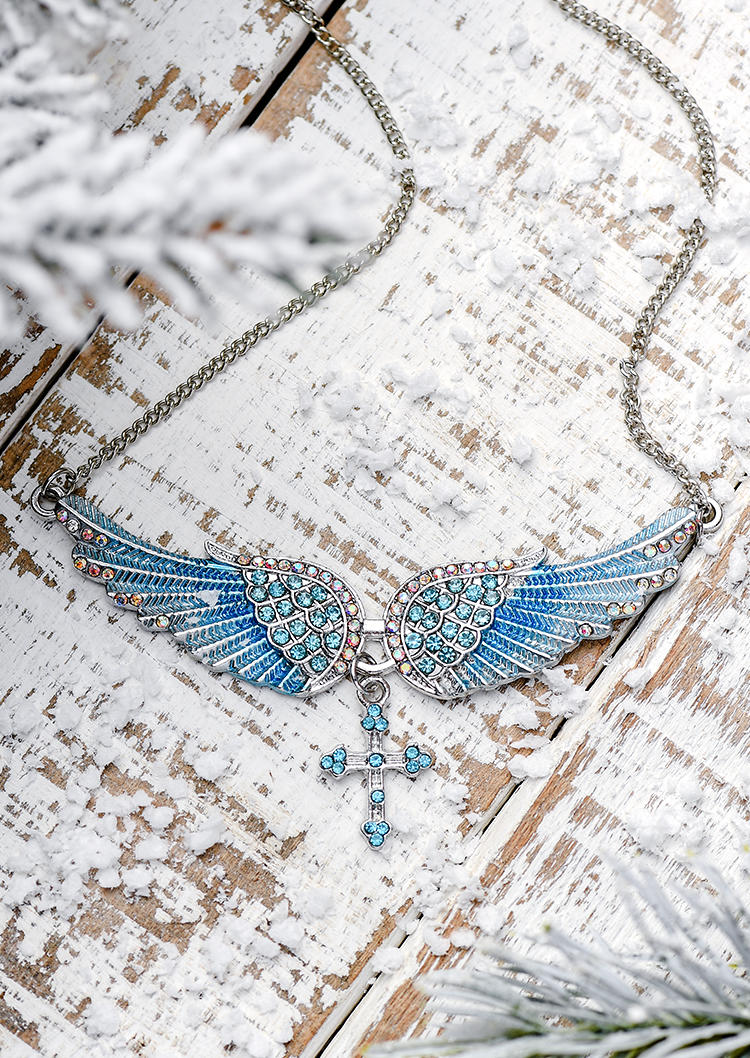 Angel Wings Cross Rhinestone Necklace