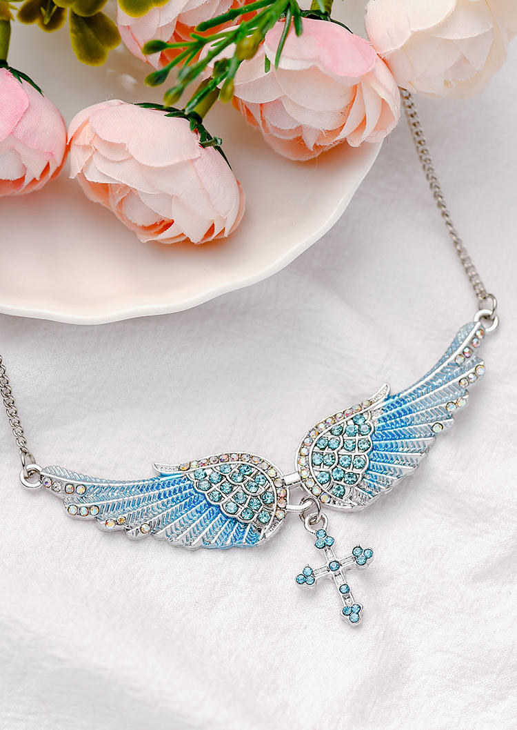 Angel Wings Cross Rhinestone Necklace
