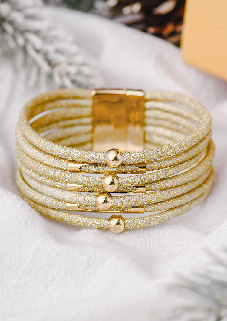 

Glitter Beading Magnetic Buckle Bracelet, Gold, SCM009589