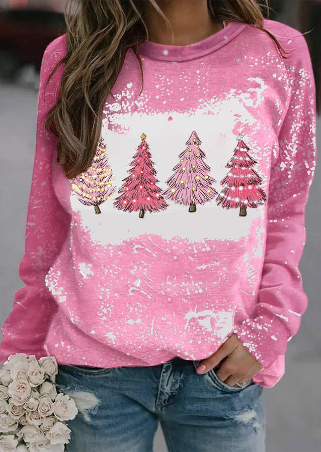 Christmas Tree Long Sleeve Sweatshirt - Pink SCM009650