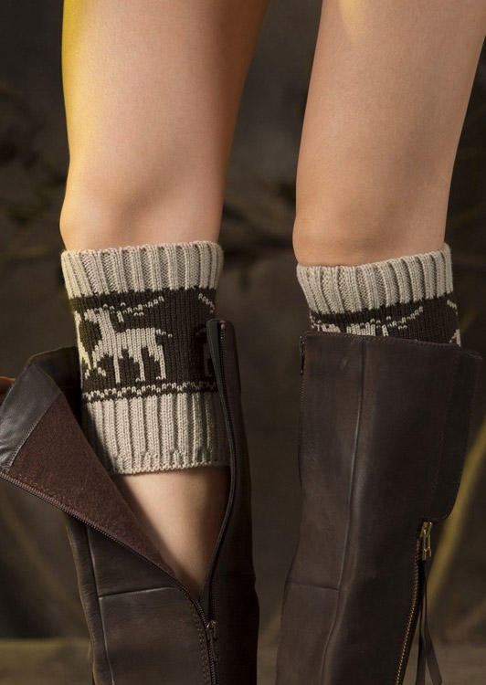 

Christmas Reindeer Knitted Short Leg Warmers Socks, Khaki, SCM009696