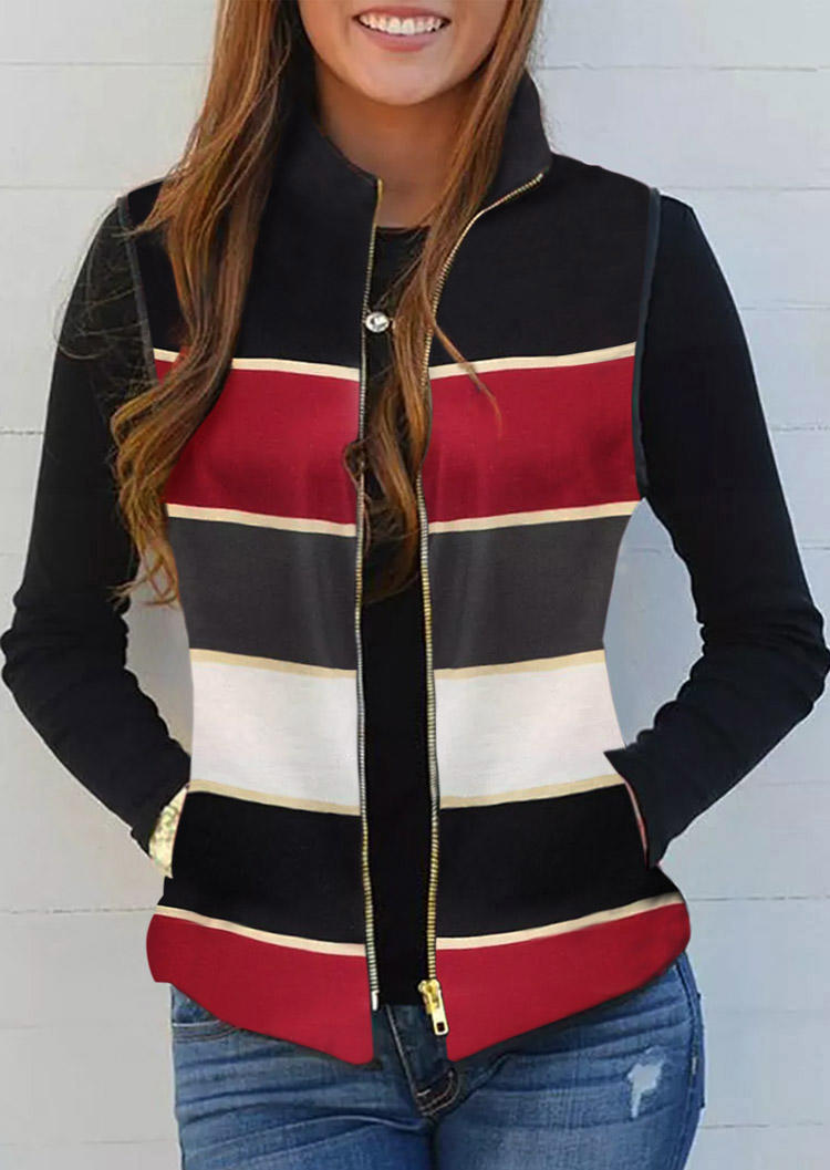 

Color Block Striped Vest Coat, Multicolor, SCM009809
