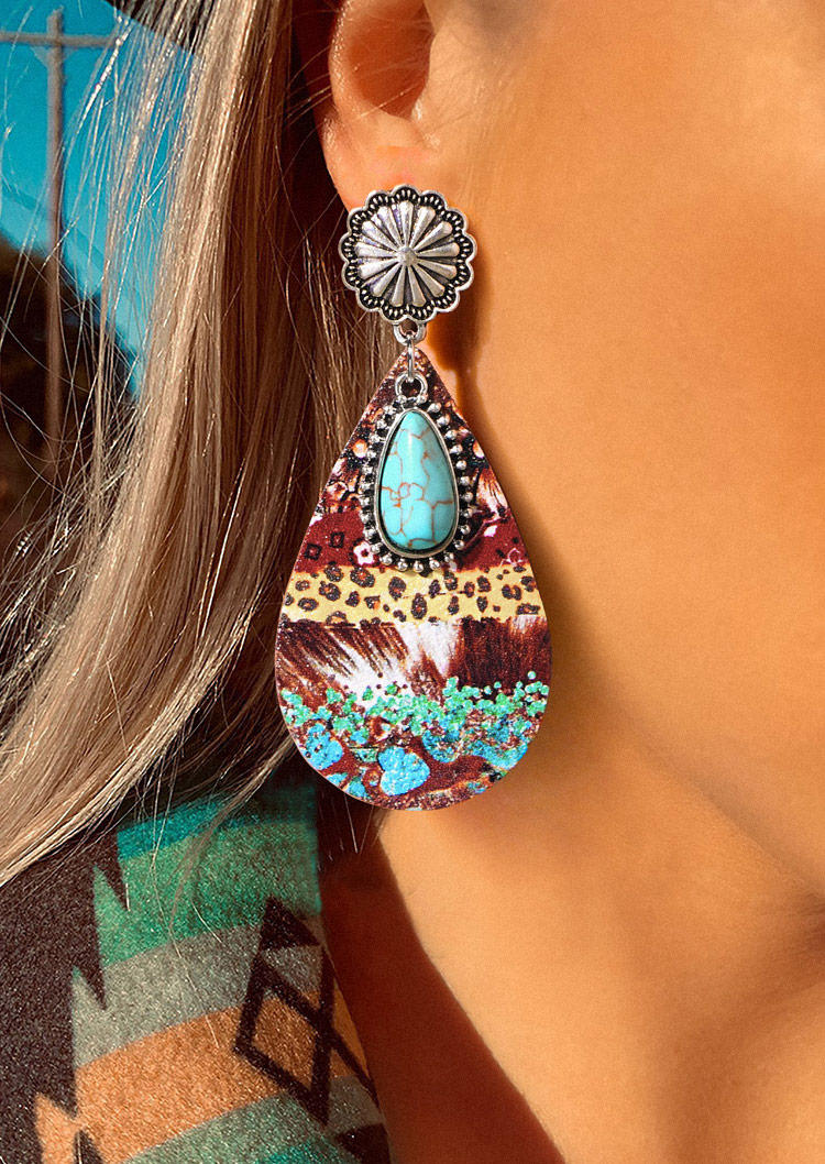 

Aztec Geometric Turquoise PU Leather Earrings, Blue, SCM009591
