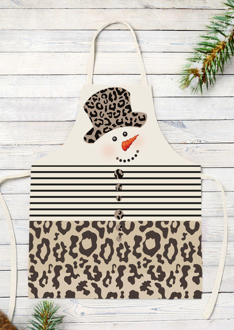 

Christmas Snowman Leopard Striped Apron, Multicolor, SCM009706