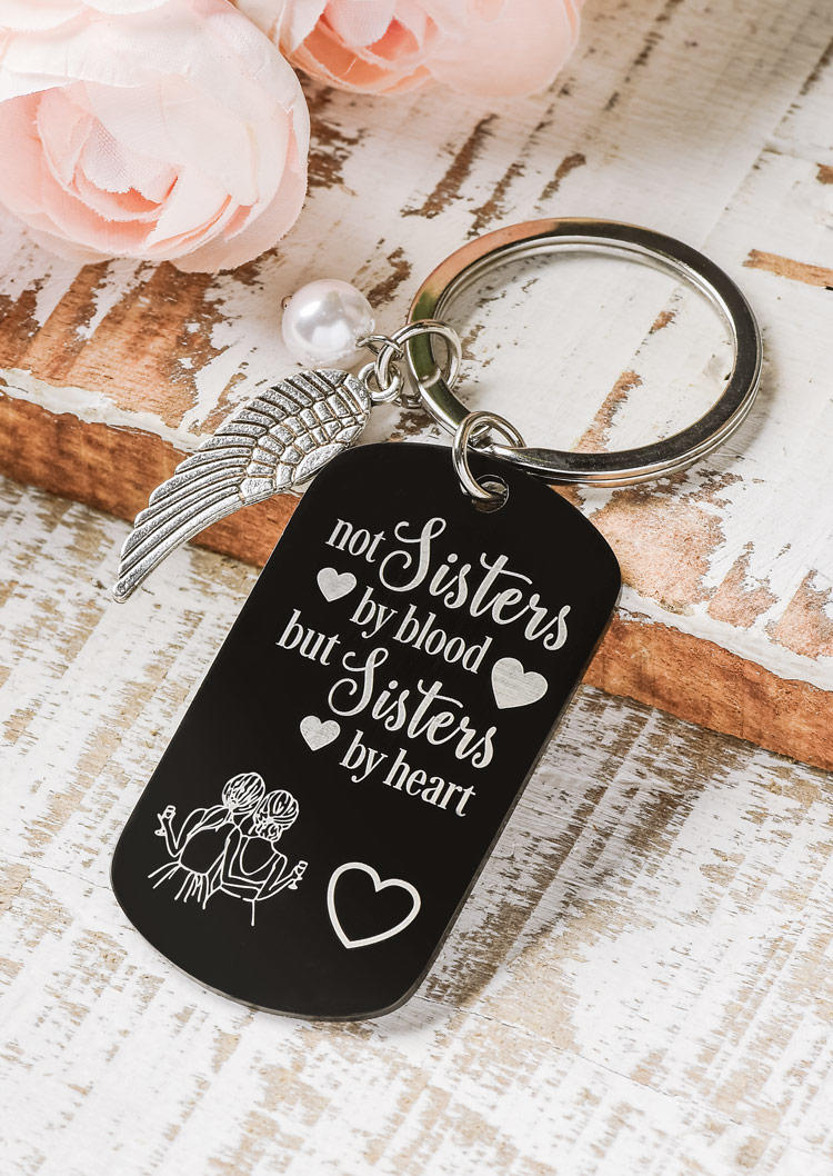 

Not Sister By Blood But Sisters By Heart Wing Keychain, Black, SCM009730
