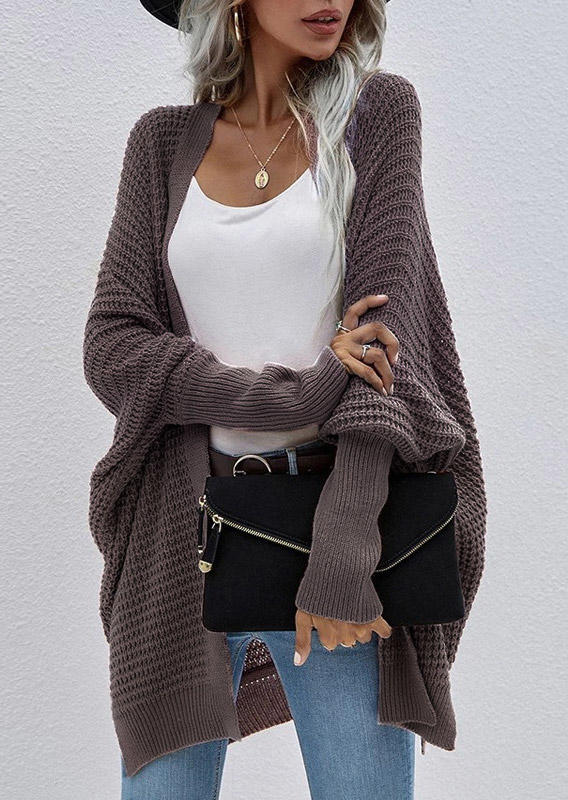 

Knitted Batwing Sleeve Open Front Cardigan - Purple, SCM009782