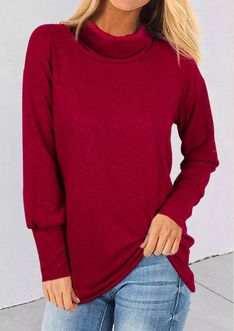 

Turtleneck Long Sleeve Blouse - Red, SCM009787