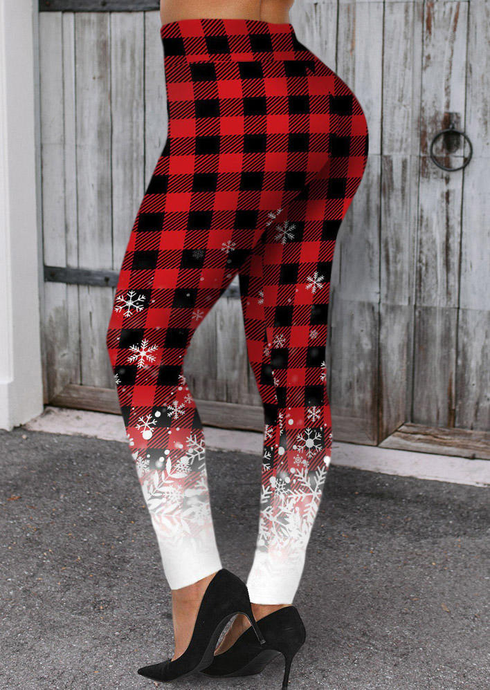 

Christmas Snowflake Buffalo Plaid Skinny Leggings, Multicolor, SCM009434