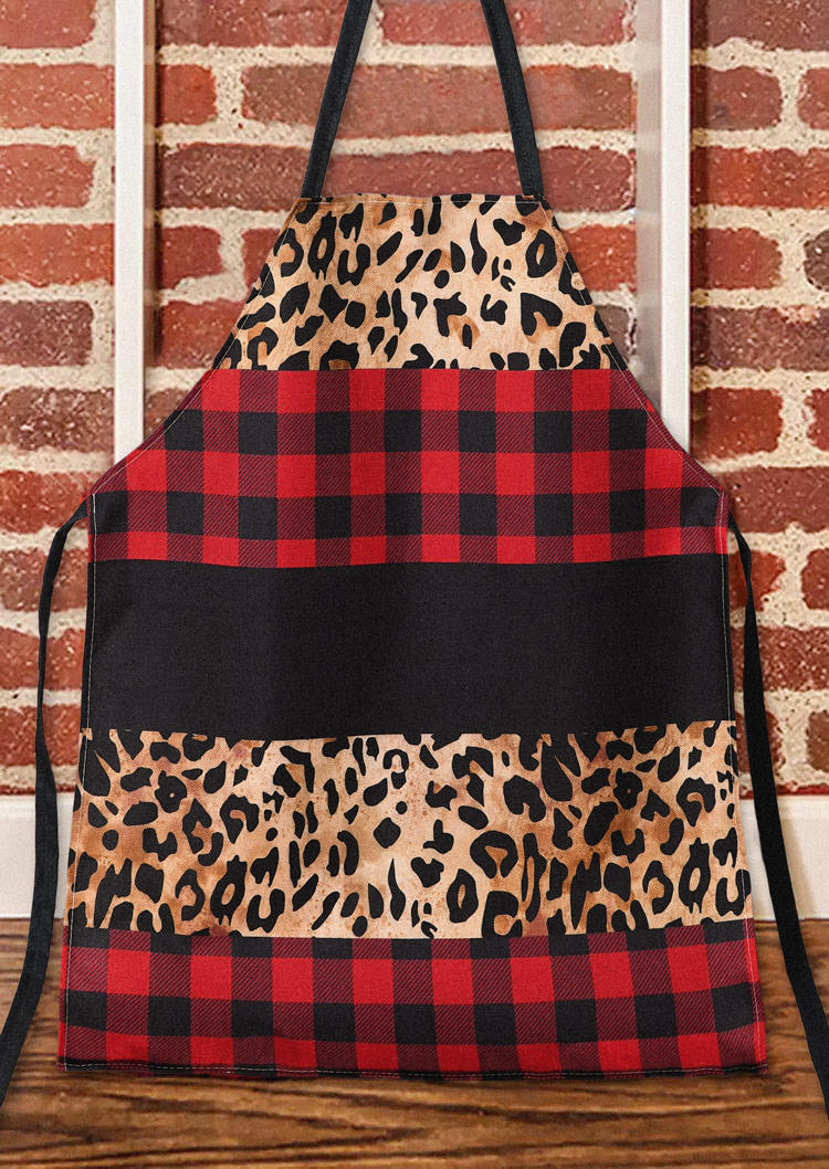 

Plaid Leopard Color Block Apron, Multicolor, SCM009738