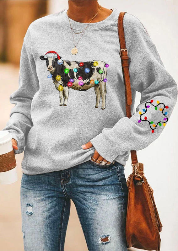 

Christmas Hat Lantern Cattle Star Sweatshirt - Light Grey, Gray, SCM009853