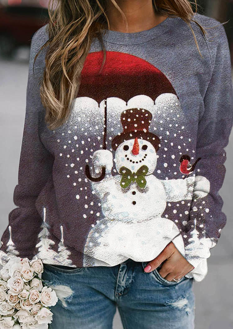 

Christmas Snowman Drop Shoulder Pullover Sweatshirt - Gray, SCM009867