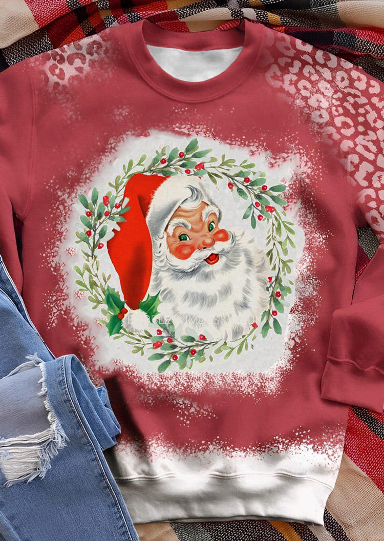 

Christmas Santa Claus Mistletoe Leopard Bleached Sweatshirt - Red, SCM009870