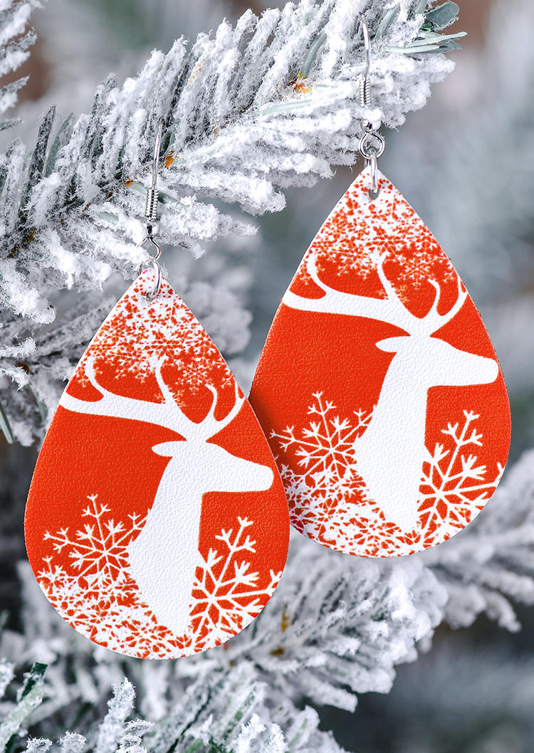 

Christmas Reindeer Snowflake Water Drop Earrings, Red, SCM009896
