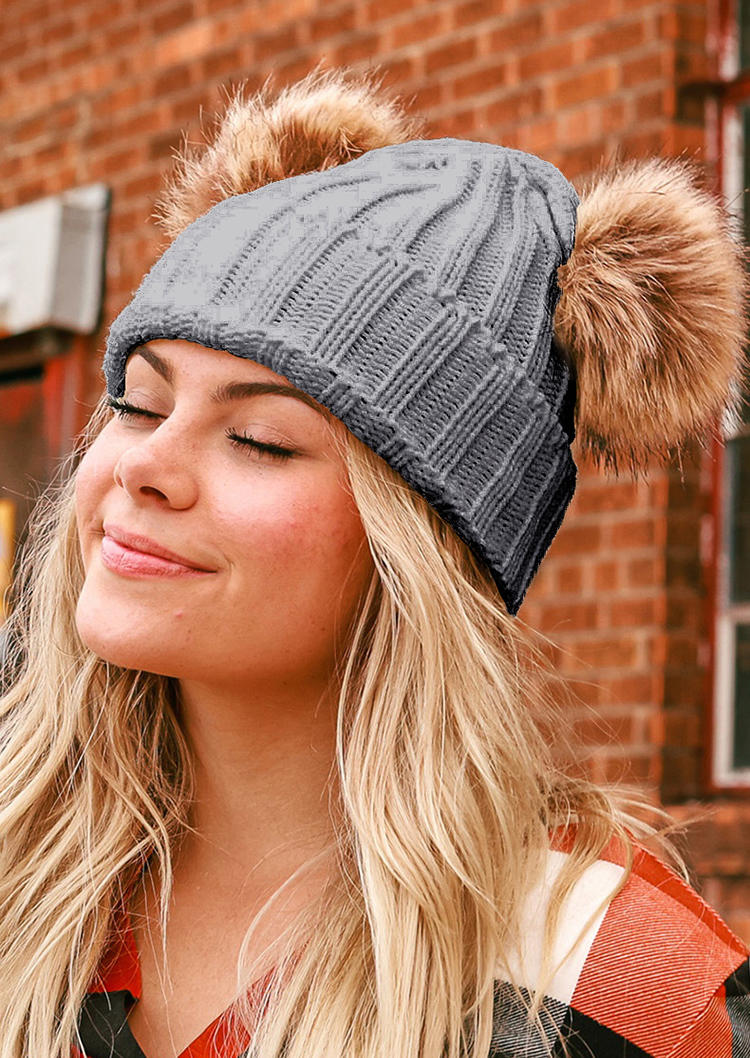 Warm Knitted Hairball Hat