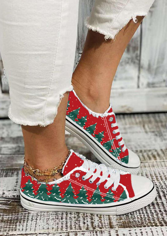 Christmas Tree Lace Up Flat Sneakers