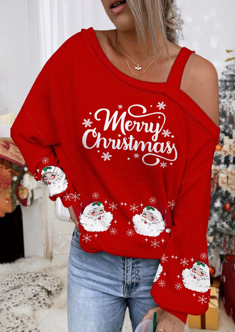 

Merry Christmas Santa Claus Snowflake Blouse - Red, SCM010051