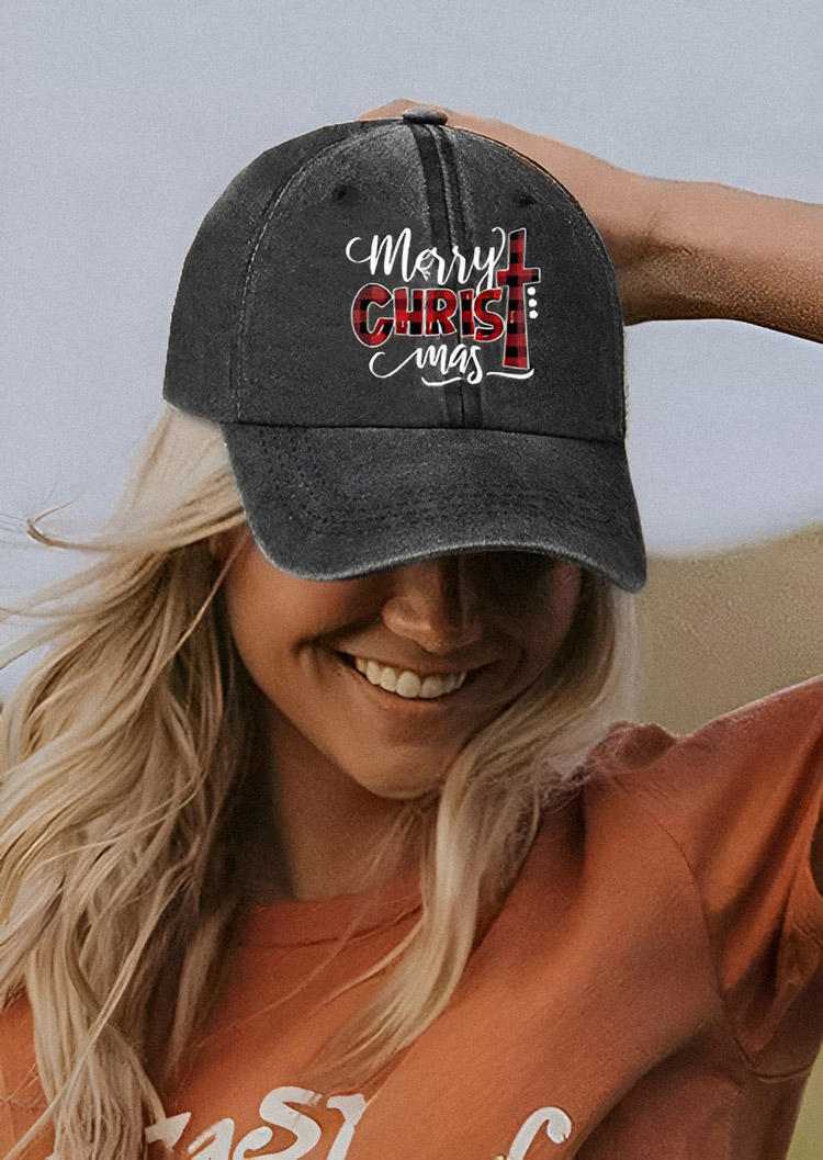 

Merry Christmas Plaid Baseball Cap - Dark Grey, Gray, SCM010056
