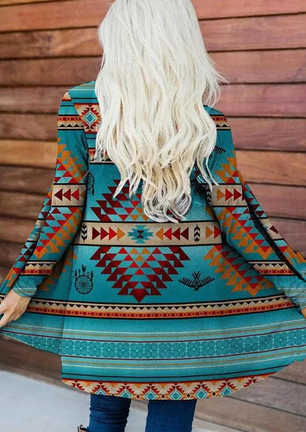 

Aztec Geometric Western Long Sleeve Casual Cardigan - Cyan, Blue, 514689