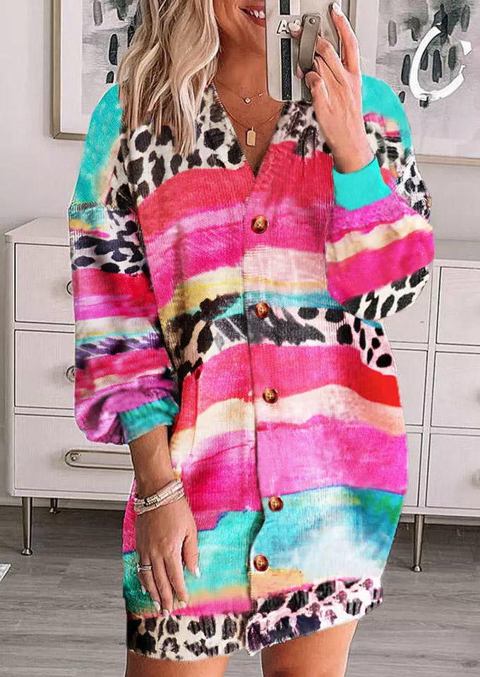 

Colorful Cow Button Long Sleeve Mini Dress, Multicolor, SCM009157