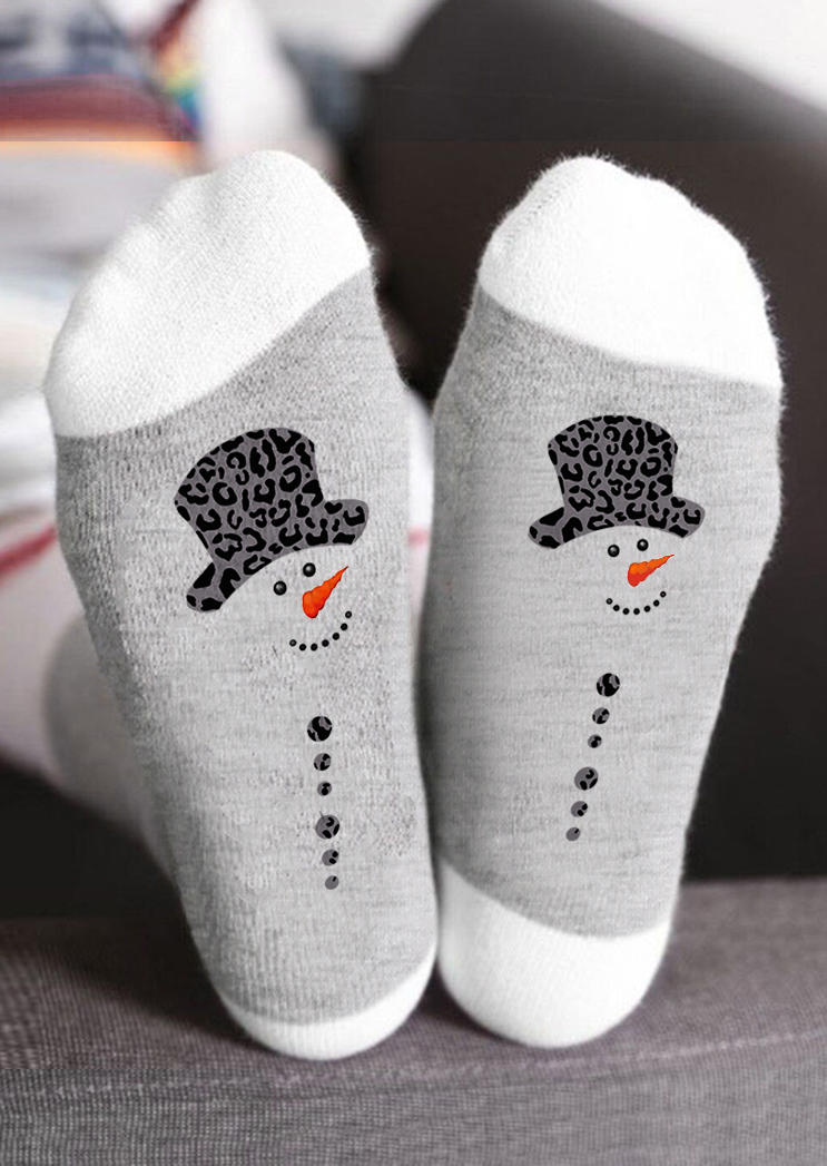 

Christmas Snowman Leopard Color Block Crew Socks, Gray, SCM009224
