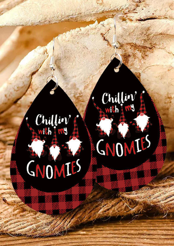 

Christmas Plaid Chillin' With My Gnomies Earrings, Black, SCM009698