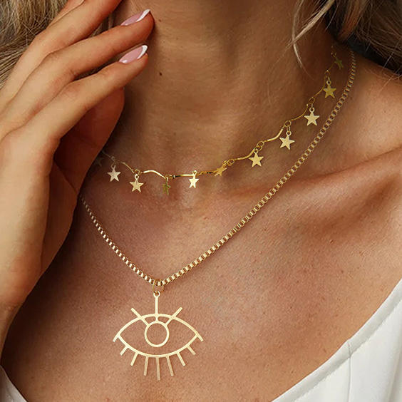 Eye Star Hollow Out Double-Layered Necklace