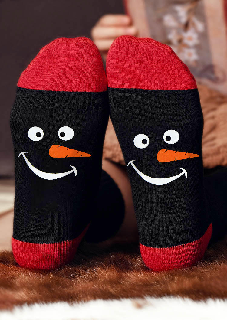 

Christmas Snowman Color Block Crew Socks - Black, SCM009703